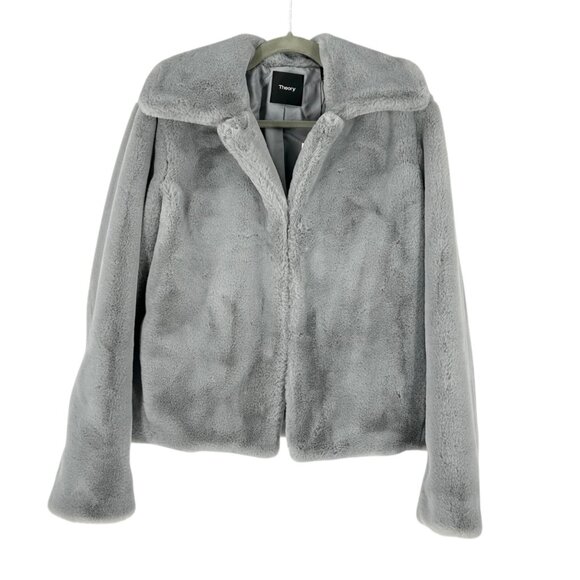 NWT Theory Faux Rabbit Fur Luxe Jacket in Blue Grey - Picture 1 of 6